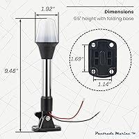 Vista 4 de Pactrade Marine Luces de navegación para barcos – Luz LED blanca de popa de 9.5 pulgadas (montaje en superficie, base plegable) – Accesorios
