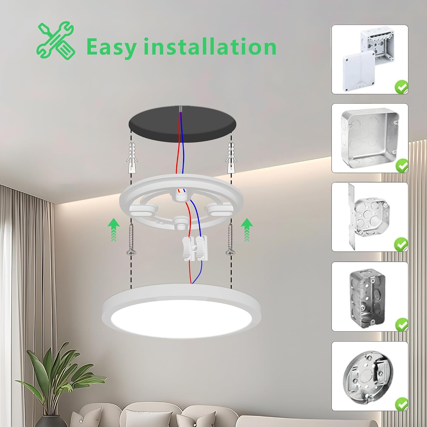 18W LED Ceiling Light, 1600LM Bathroom Ceiling Light,3 Color Selectable 3000K/4500K/6000K 22cm Thin Round Light Fixture for Bedroom, Kitchen,Dining Room,2pcs