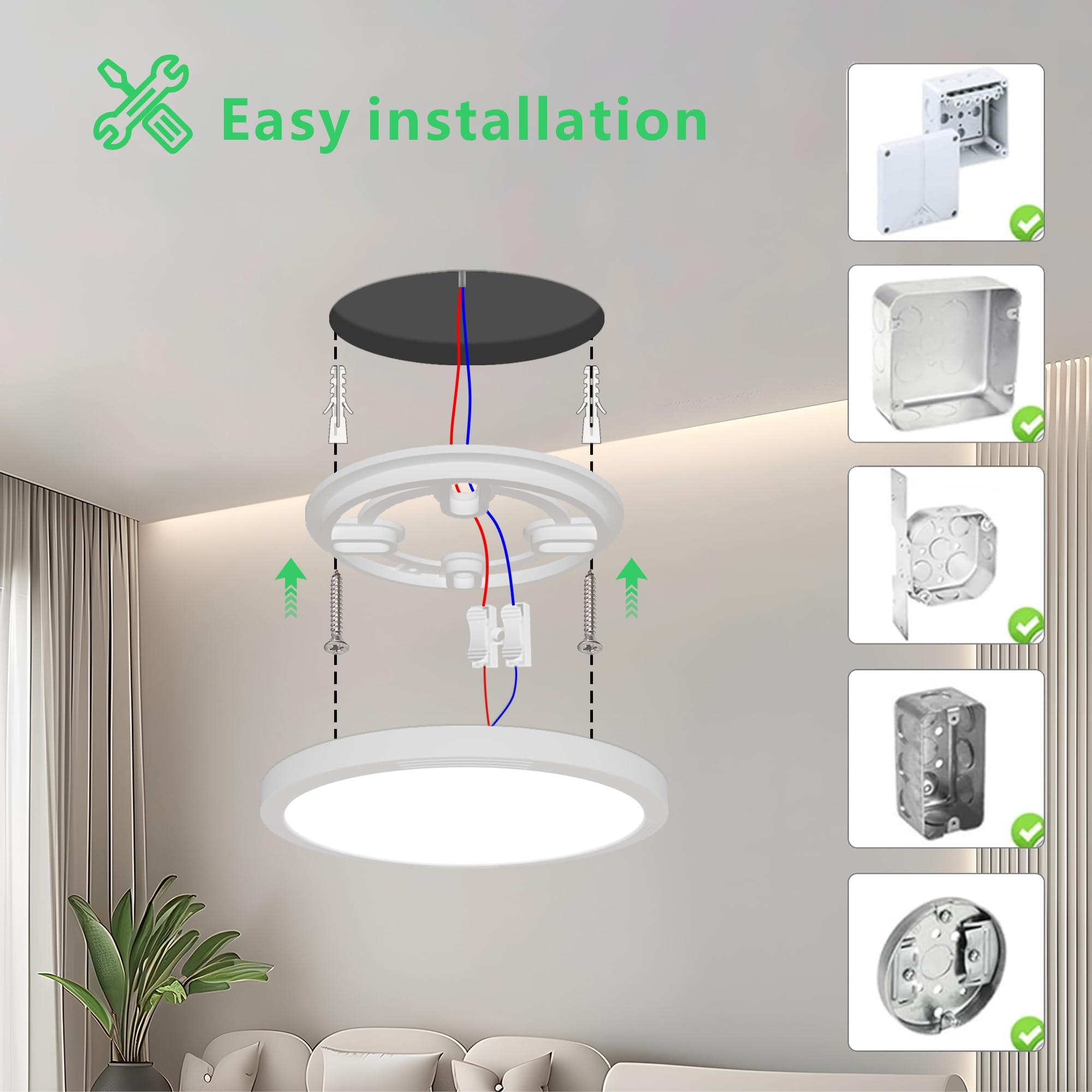 NAGETA 18W LED Ceiling Light,1600LM Bathroom Ceiling Lights,3 Color Selectable 3000K/4500K/6000K 22cm Thin Round Light Fixture for Bedroom Kitchen - Image 4