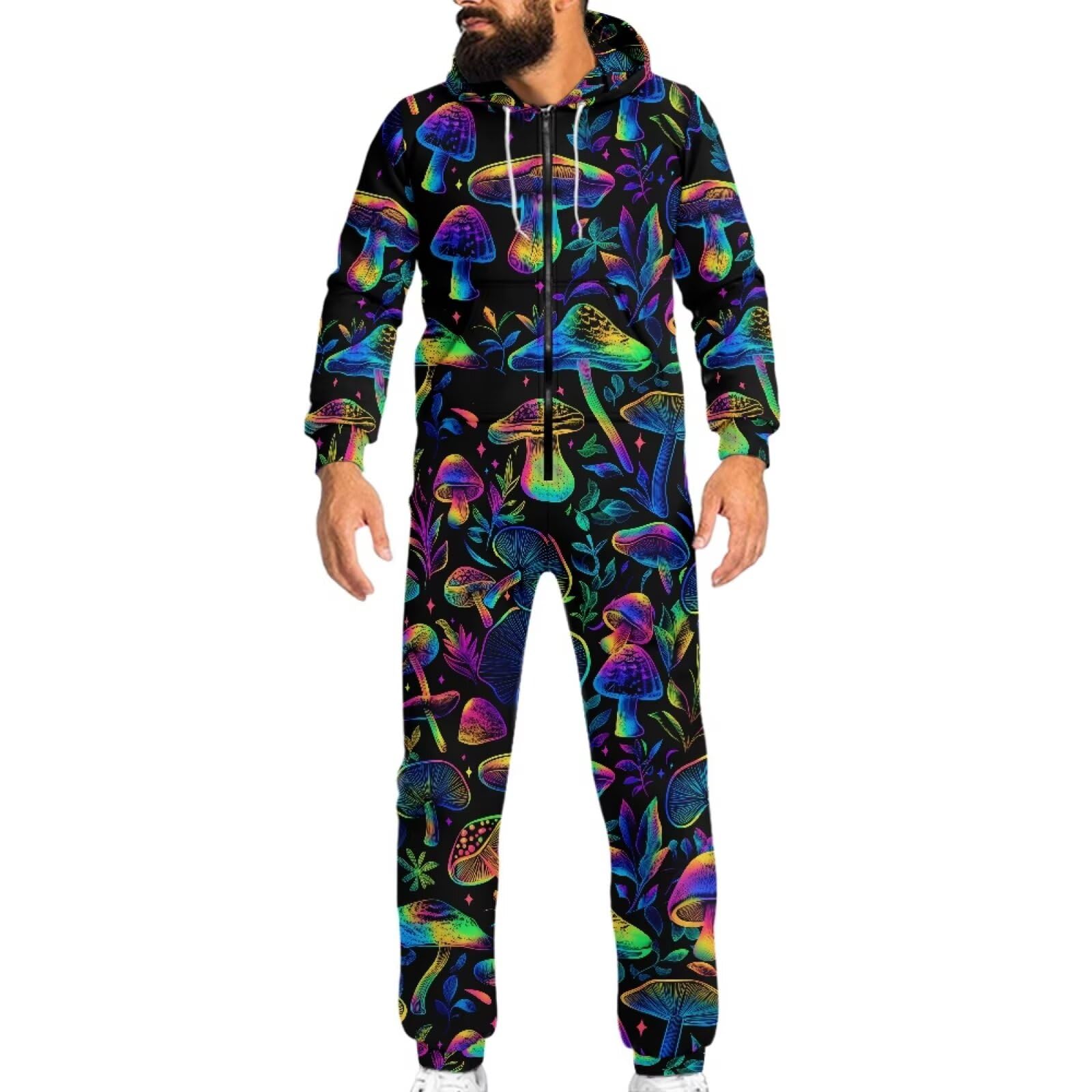 Coloranimal Unisex Women Men Onesie Jumpsuit Fashion Novelty One Piece Pajama Set with Pocket Nightwear Romper Size S-4XL