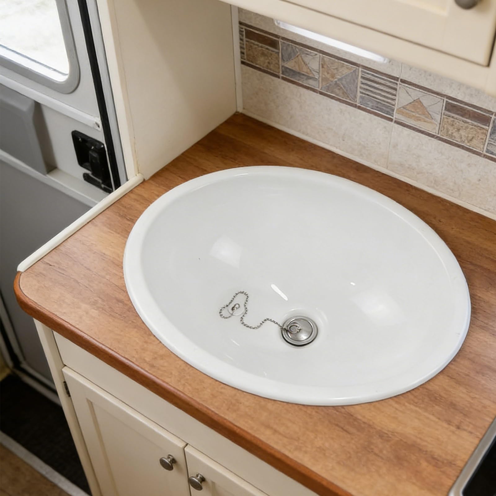 Evier Camping Car, Ovale Lavabo Cuisine en Plastique avec Sortie D'évacuation, Bol Unique Évier, Evier Van Aménagé pour Caravane et Camping Car