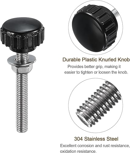 Miniatura 207 de uxcell Juego de 4 perillas moleteadas, tornillos de pulgar con tuercas y arandelas, rosca macho métrica M6 x 1.378 in, cabeza de plástico de 0.984