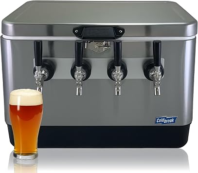 Coldbreak 4-Tap Jockey Box, 54 Quart Cooler with 50 Stainless Steel Coils, Rear Input for Clean Setup, Heavy Duty Beverage-Grade Construction, Ideal for Keg Service, Made in USA
