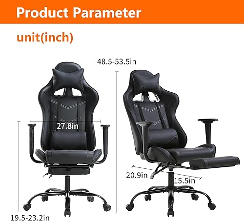 Miniatura 2 de Sillas de cuero sintético con respaldo alto, silla de computadora con reposacabezas y soporte lumbar, asiento ancho ajustable en altura ajustable,