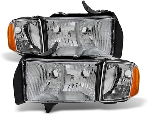 ACANII - Faros delanteros deportivos Chrome 1999 2000 2001 Dodge Ram 1500 Pickup con luces de esquina para conductor + lado del pasajero
