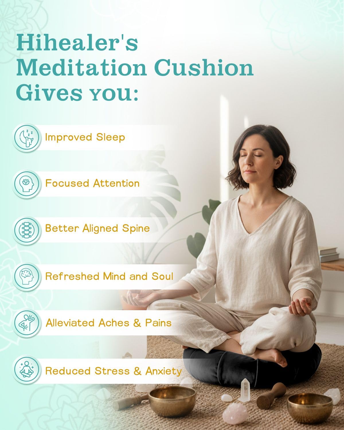 Coussin de méditation de qualité supérieure - Coussin de sol confortable pour adulte - Coussin de méditation traditionnel en forme de croissant de sarrasin