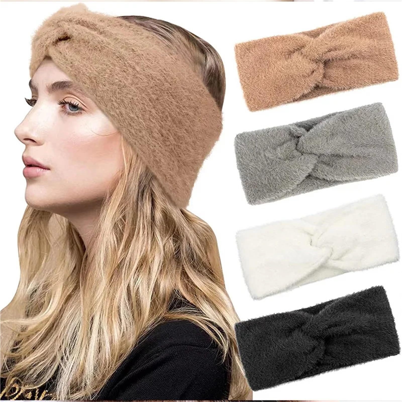 2 uds diadema calentadora de orejas banda elástica for el cabello felpa Color sólido turbante ancho diademas cruzadas DIY Para Mujer(WHITE)