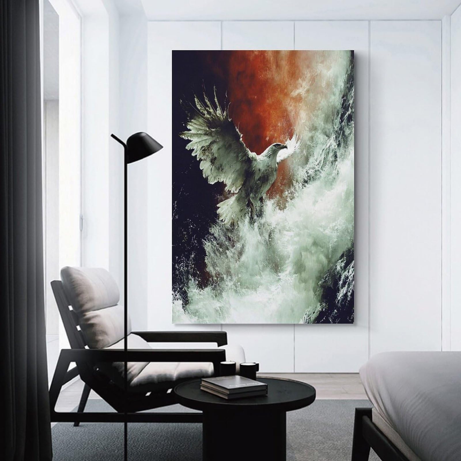 Junmoney Eagle Soaring over Turbulent Waters Canvas Wall Art, 12x18inch(30x45cm), for Workspace Walls, Study Corners Or Bedrooms, An Interior Accent for Desk Areas