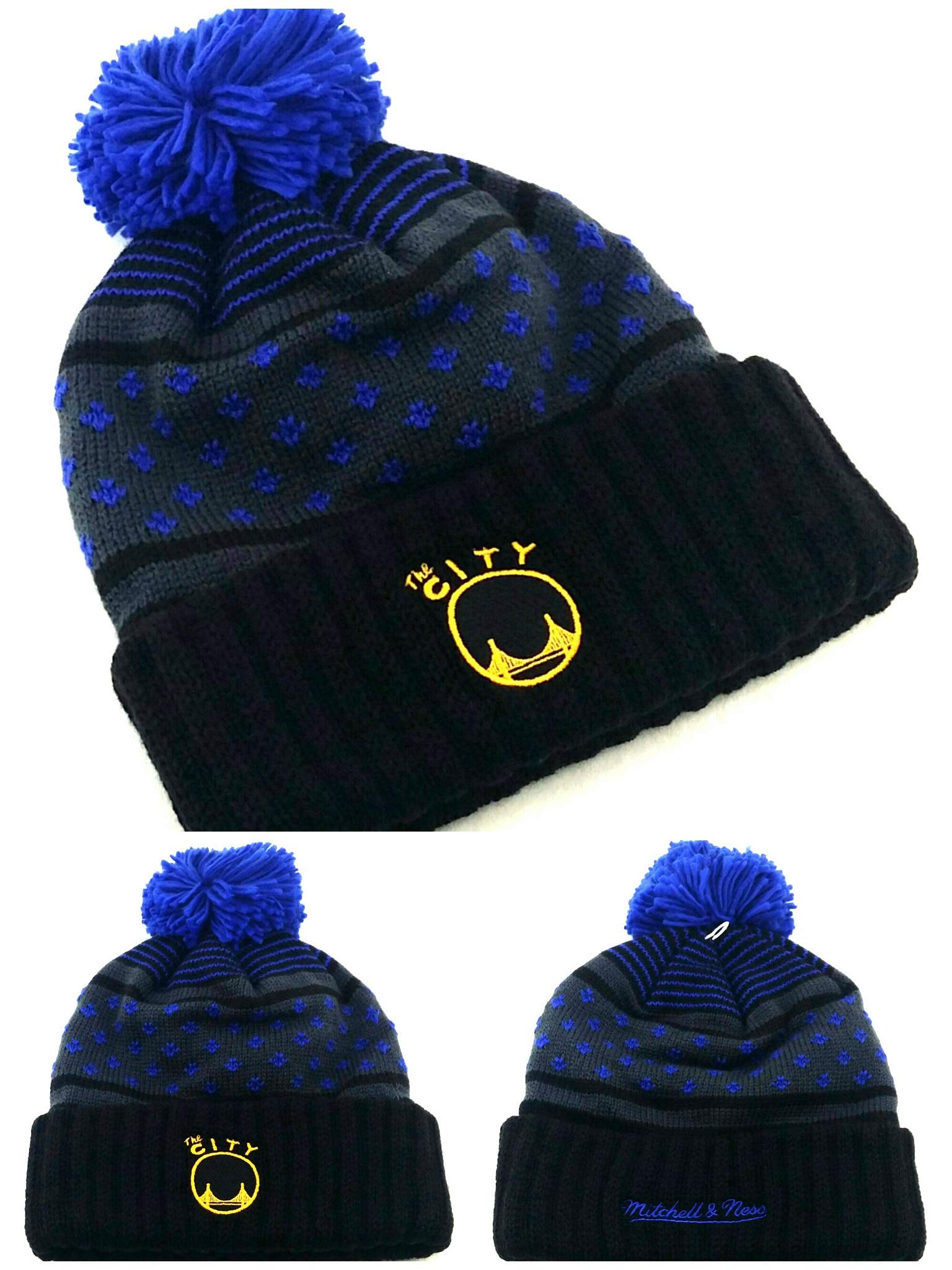 Mitchell & Ness Golden State Warriors Royal The Highland Cuffed Pom Knit Beanie Hat/Cap