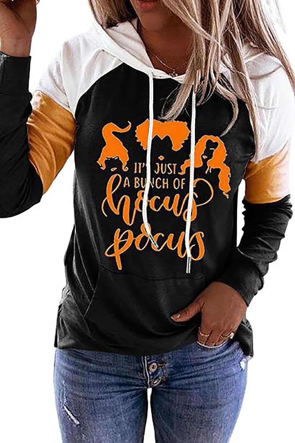 Susongeth Halloween Hocus Pocus Kangaroo Pocket Hoodie Women Funny Sanderson Sisters Graphic Long Sleeve Shirt Pullover Tops