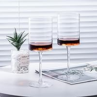 Vista 4 de Juego de 4 copas de vino sopladas a mano de 15 onzas en embalaje de regalo, copa de vino blanco grande en tallo largo, forma moderna única