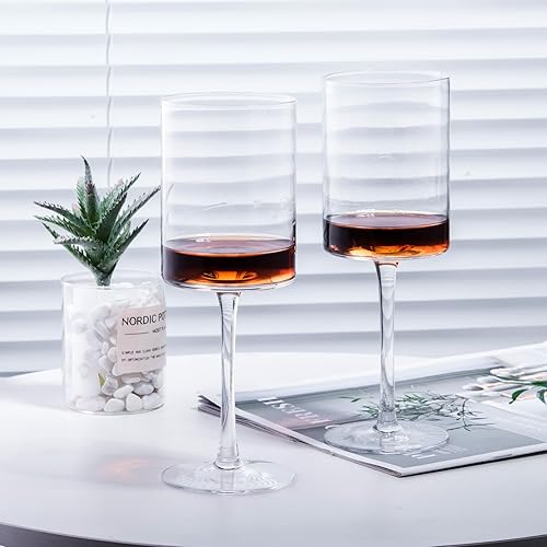 Miniatura 4 de Juego de 4 copas de vino sopladas a mano de 15 onzas en embalaje de regalo, copa de vino blanco grande en tallo largo, forma moderna única, para