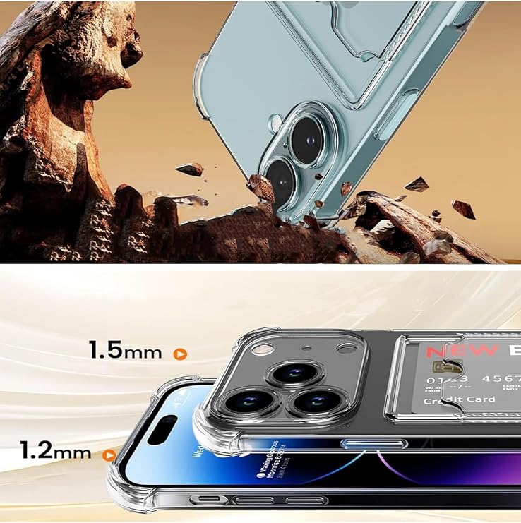 Apple iPhone 17 Pro Kapak Kamera Korumalı Kartlıklı Darbe Emici Özellikli Şeffaf Silikon Kılıf