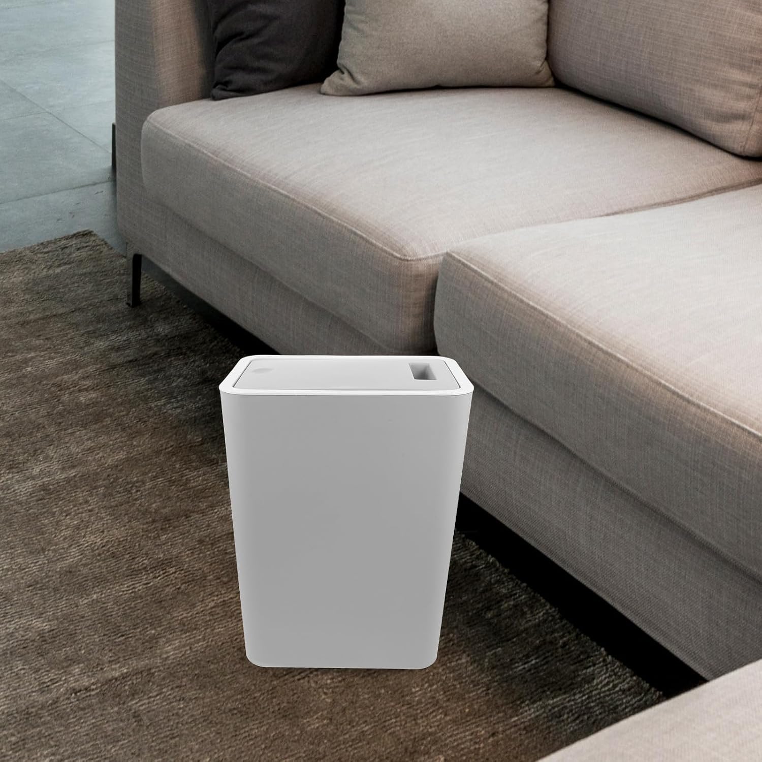 SUPVOX 15l Rectangular Plastic Trash Can with Lid for Kitchen and Bathroom, Mini Bin with Press Top for Narrow Spaces and Odor Containment, Simple and Elegant Grey Wastebasket