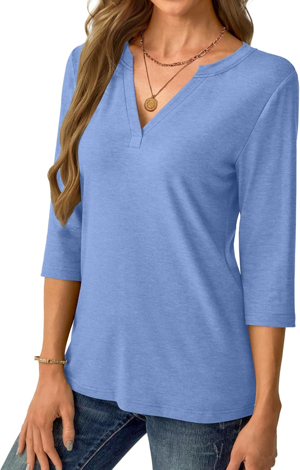 Womens Tops 3/4 Sleeve V Neck Spring Summer Work Tunic Shirts Business Dressy Casual Blouses - Image 4
