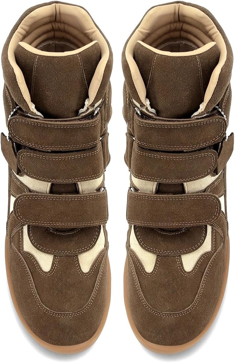 Dsevht Hidden Wedge Sneakers for Women High Top Fashion Sneaker Suede High Heel Platform Tennis Triple Strappy Band Casual Vintage Dressy Comfy Campus Trendy Retro Sneaker