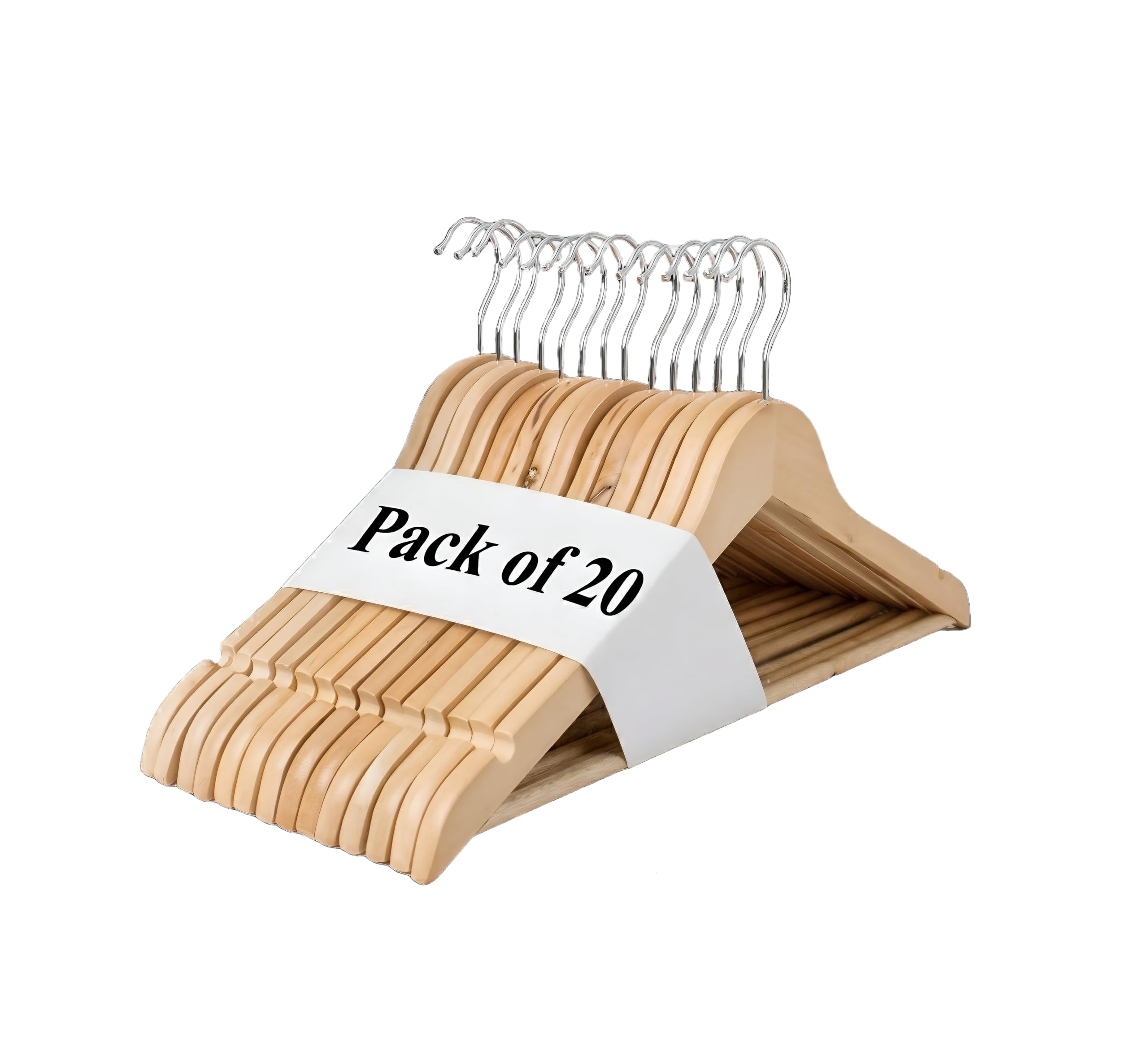 REQUISITE NEEDS Wooden Coat Hangers 20 Pack With 360 Degree Rotatory Hook Strong Shoulder Notches Wardrobe Wooden Garments Hangers Made By Natural Wood and Non-Slip Trouser bar