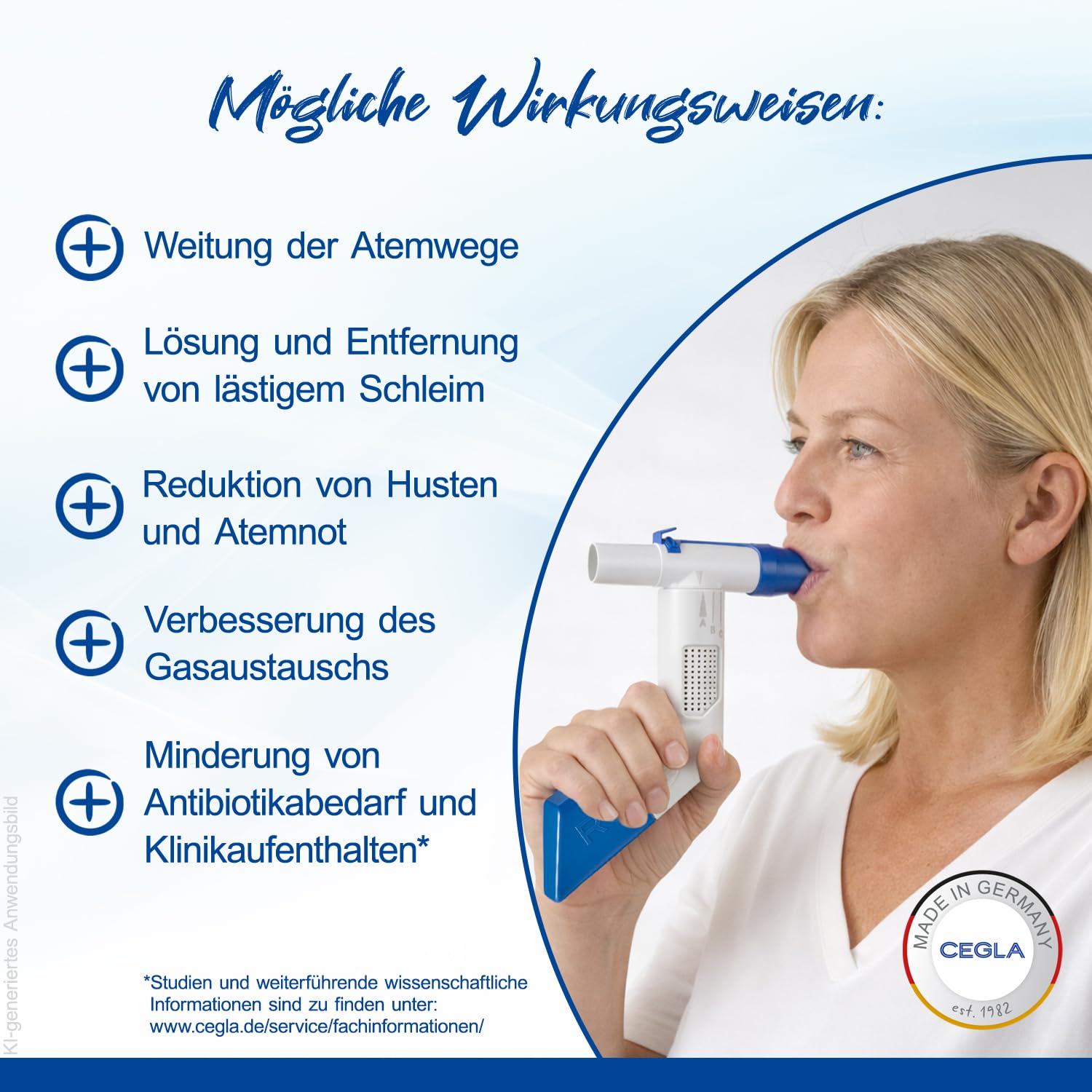 CEGLA RC-Cornet PLUS Dispositivo per terapia respiratoria, riduce la tosse, scioglie il muco, allevia la dispnea – Con attacco inalatori, libera le vie respiratorie inferiori e agevola la respirazione