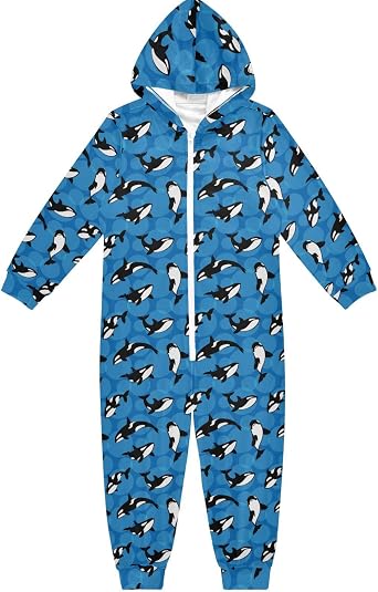 Onesie Costume One Piece Pajamas Zip Up Sleepwear Unisex Hooded Jumpsuits 4-14Y