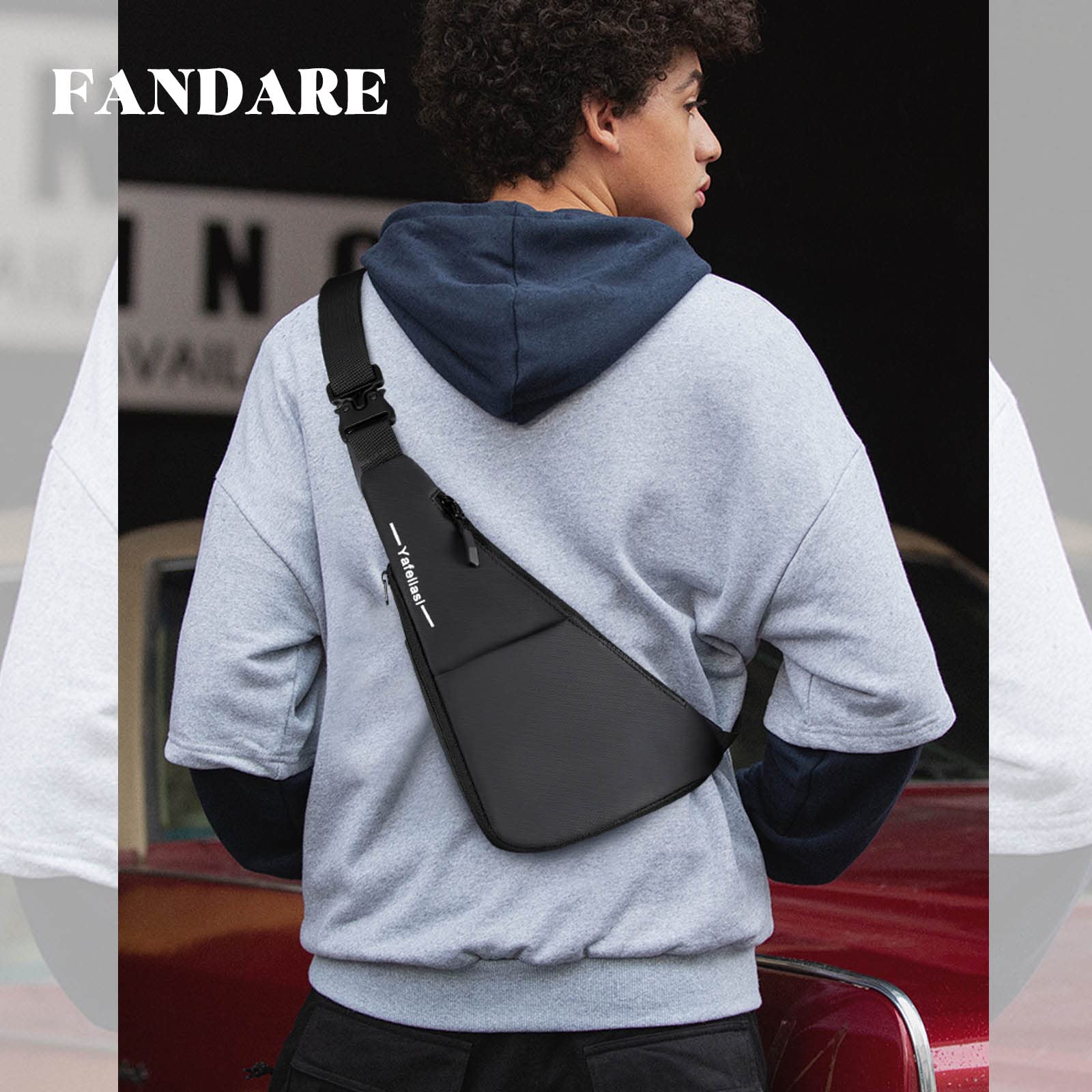 FANDARE Ultraligero Bolso Pecho Hombre Bolsos Cruzados Bolso de Pecho Hombre Bandoleras Cruzada Doble Cara Sling Crossbody Bag para Viaje Deportes Ciclismo Montañismo Impermeable Mochila Negro