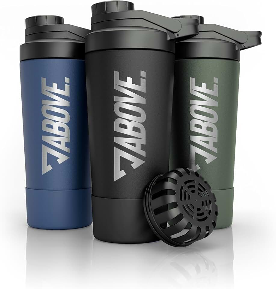 ABOVE. Protein Shaker Edelstahl 750ml – BPA-frei & isolierend: hält Shakes 12H eiskalt – integrierte