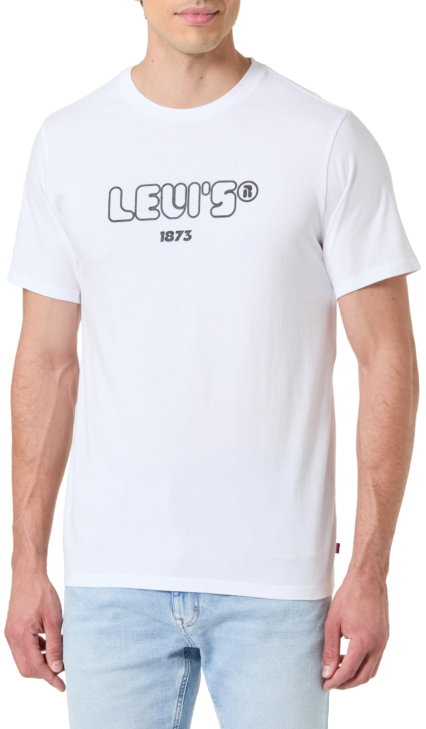 Levi's Herren Graphic Crewneck Tee T-Shirt, PERF COOL Logo White Plus Body Blakc Logo, M