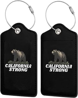 California Strong 2 Pack Leather Luggage Tags with Privacy Cover Id Card for Men Women Travel
