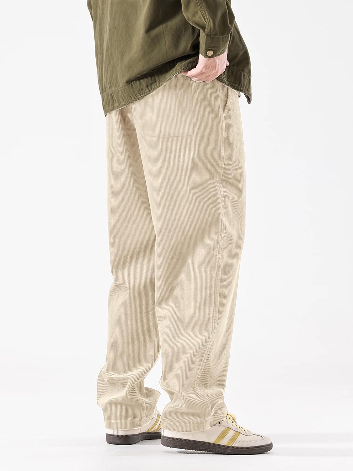 PLEPAN Mens Corduroy Pants Baggy Wide Leg Casual Elastic Waist Drawstring Loose Fit Sweatpants - Image 3