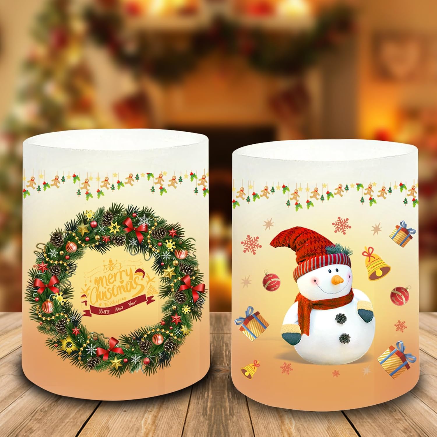 2 Photophores en verre Noël nature 10 cm
