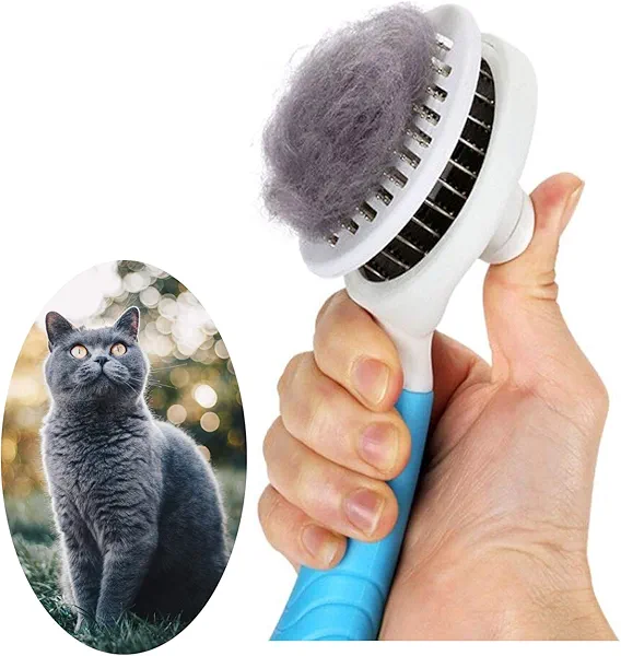 Cat Grooming Brush, Pets Skin Friendly Self Cleaning Slicker Massage Brushes for Shedding Dogs Cats Hair Gentle Remove Loose Undercoat with Long or Short Hairs for All Fur Type- UPGRADED