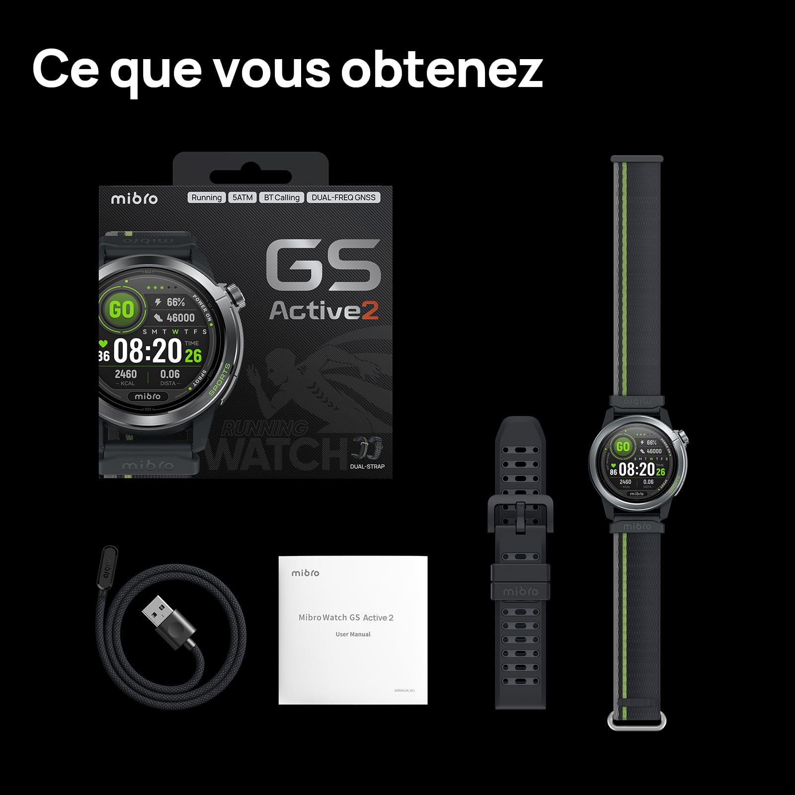 Mibro GS Active 2 Montre GPS Running Homme Femme, AMOLED 1,32", Coach Running 5K Semi-Marathon, VO2 Max, GPS Sport, Mode Padel Expert, Montre Connectée Sport 39g, 15 Jours Batterie(Gris Foncé)