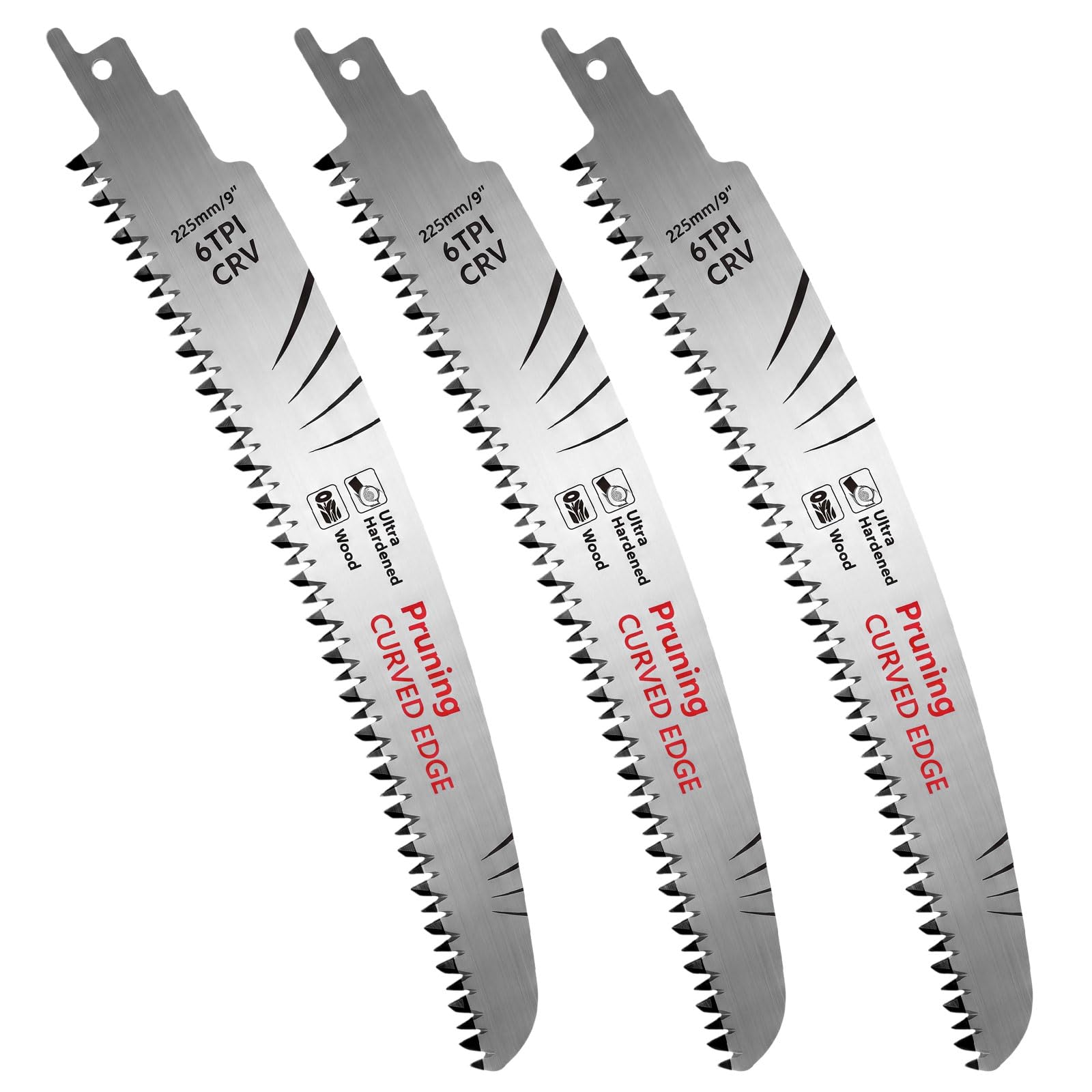 3-Pack Heavy Duty Reciprocating Saw Blades for Wood Cutting – 6TPI Arc-Shaped Japanese Teeth, Hardened Steel, for Tree Pruning, Landscaping & Professional Demolition (9-Inch)