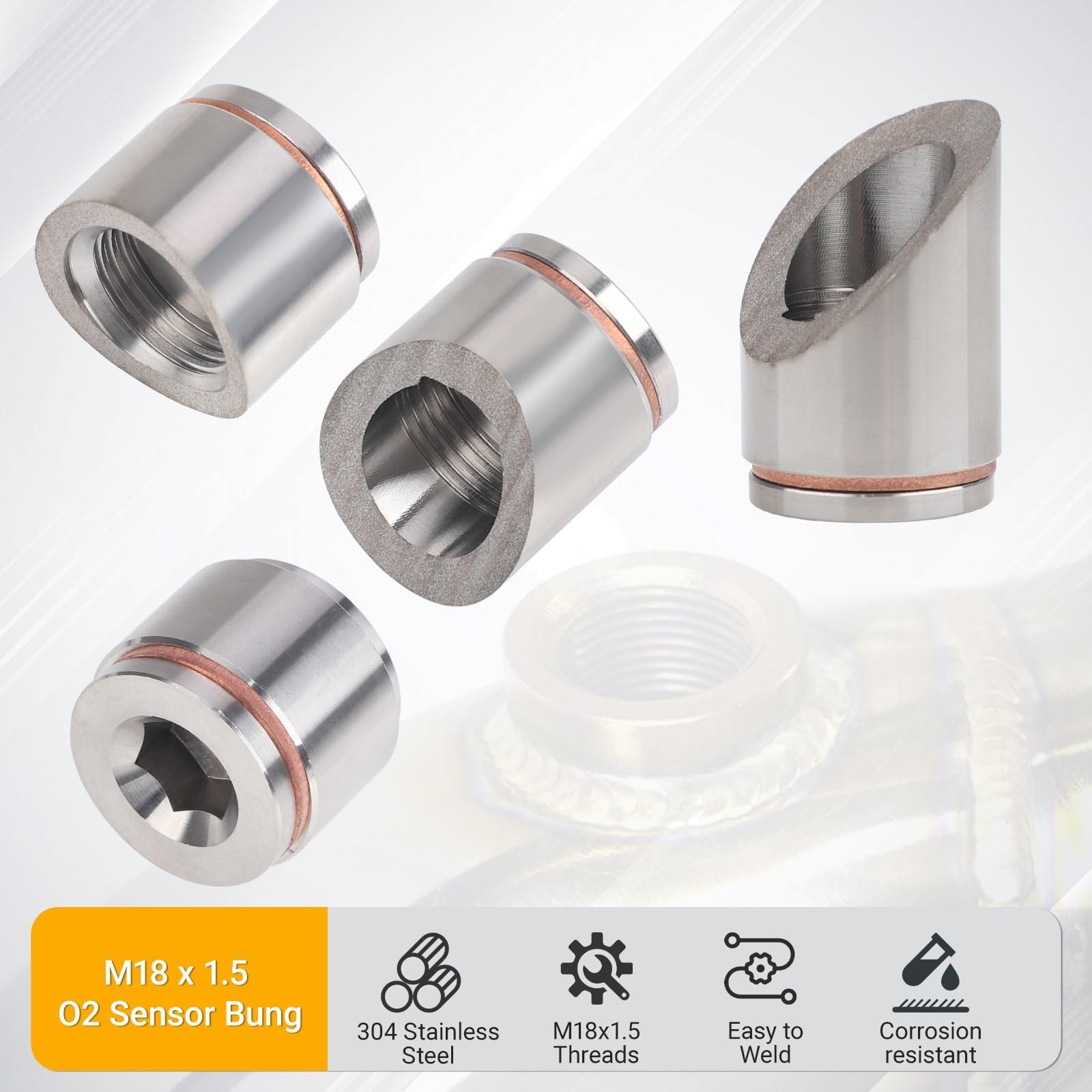 M18 x 1,5 Sauerstoff-Montagestopfen und Stopfen-Adapter im flachen Stil oder 30 45 Grad Edelstahl-Sauerstoff Lambdasonde Adapter(45 Degree)