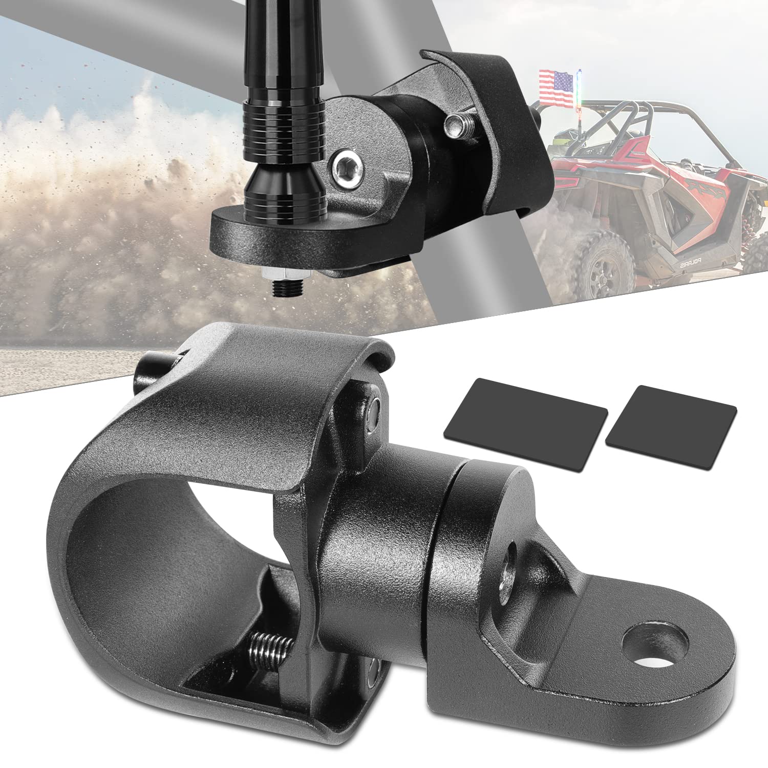 Nirider Whip Light Bracket 1.5 to 2 Inch Roll Cage LED Lighted Whip Mounting Bracket Roll Bar Tube Mount Antenna Flag Mount for UTV ATV Polaris RZR SXS Can Am x3 Talon Turbo S