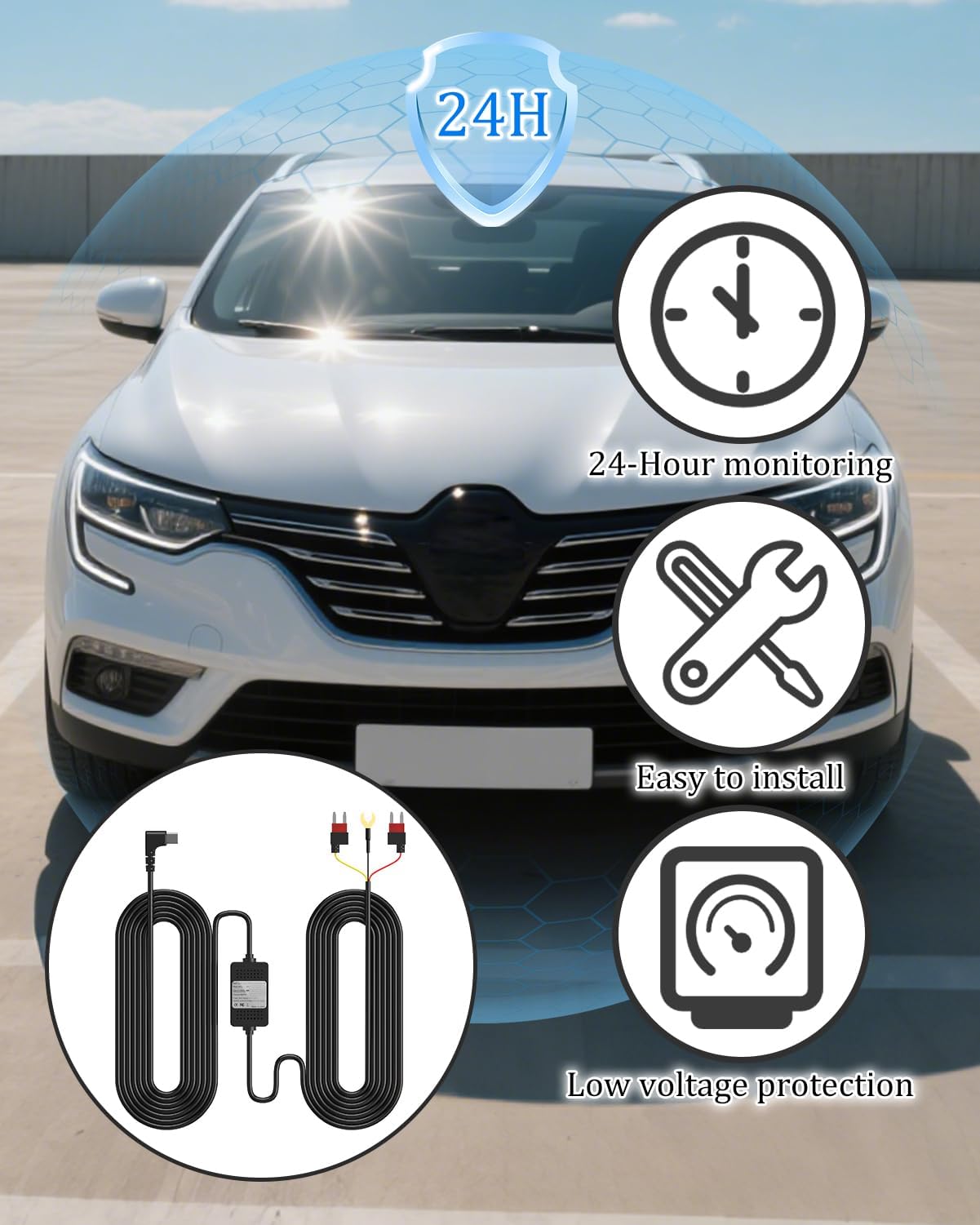 Kit Cablaggio Dashcam USB-C Kit di Cablaggio Hardwire Kit di Tipo C per Dashcam USB-C Dash Cam Hardwire Kit 3,5m DC 12V-24V a 5V/3A con Monitoraggio del 24H Parcheggio Protezione da Sottotensione