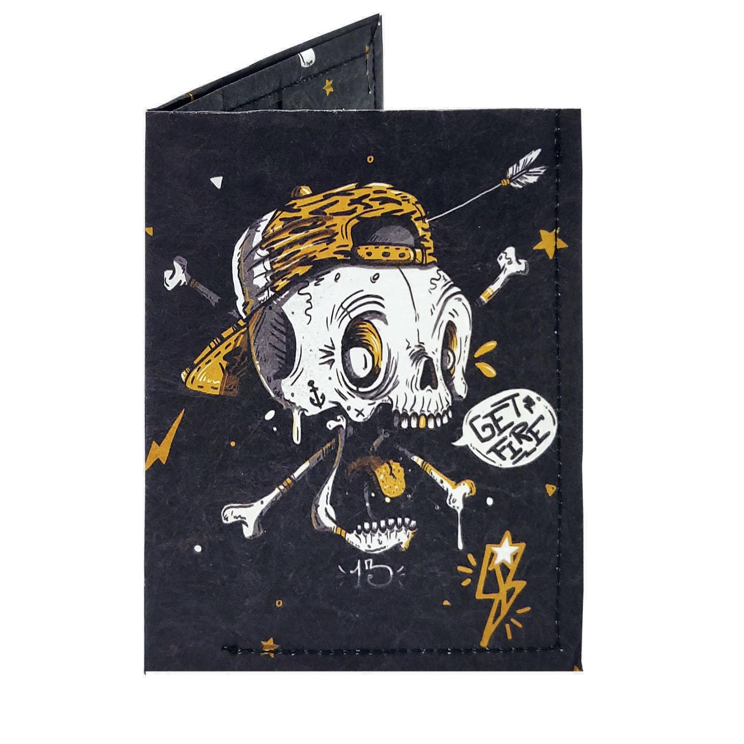 SupervekGet Fire Paper Slim Wallet for Men | Mini Small Minimalist Thin Wallets for Men | Memento Mori Graffiti Front Pocket Card Holder Purse | 6 Card Slots, Cash ID Pocket