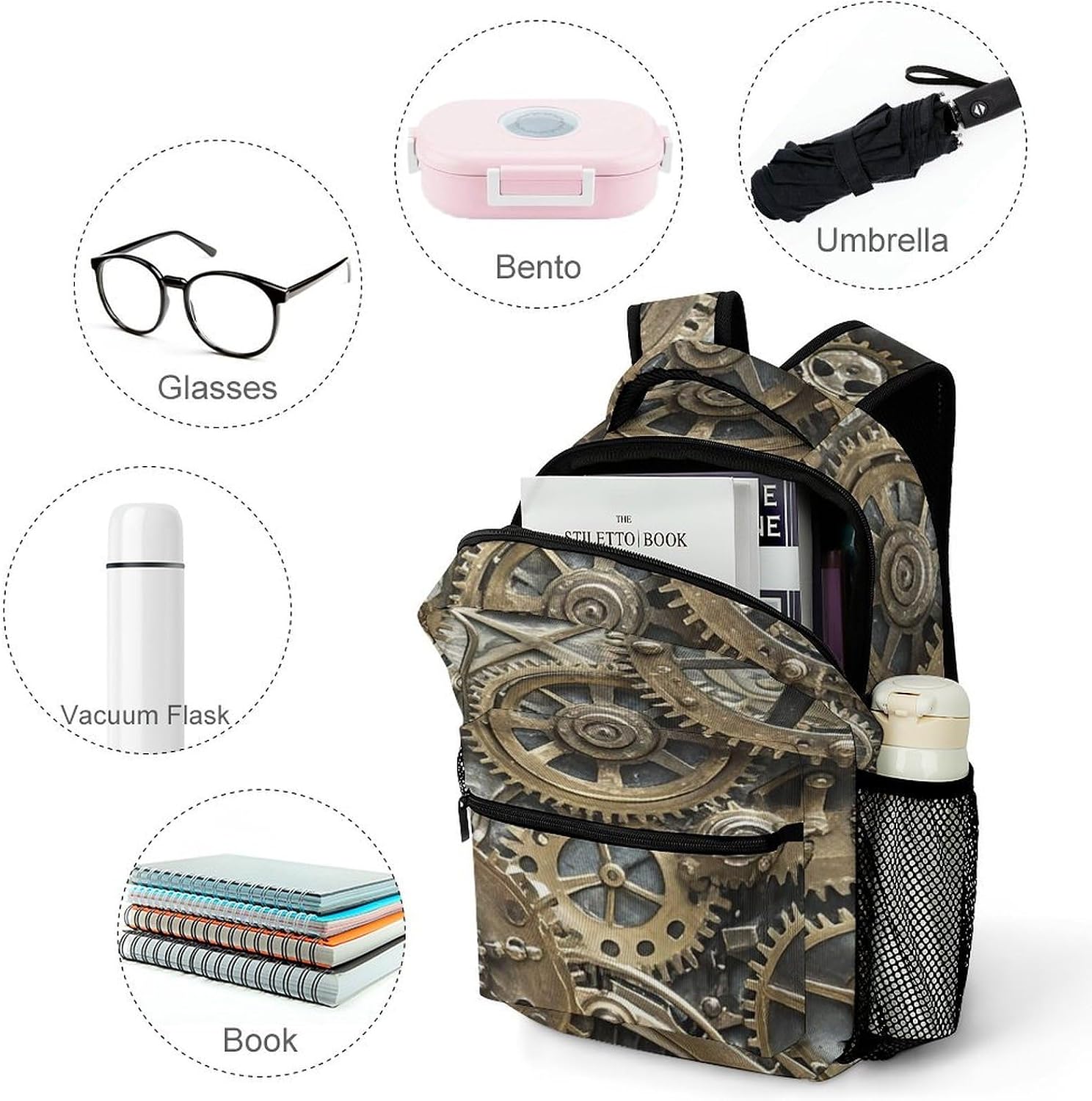 Cool Steampunk Gears Casual Daypack Personal Item Bag Rucksack image 4
