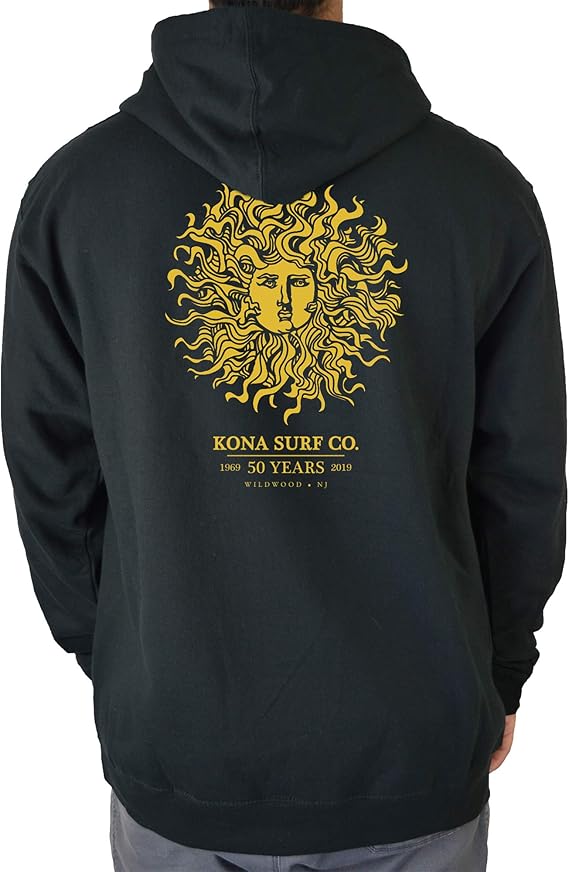 KONA SURF CO. 50 Year Anniversary Mens Pullover Hoodie in Black/Gold sz
