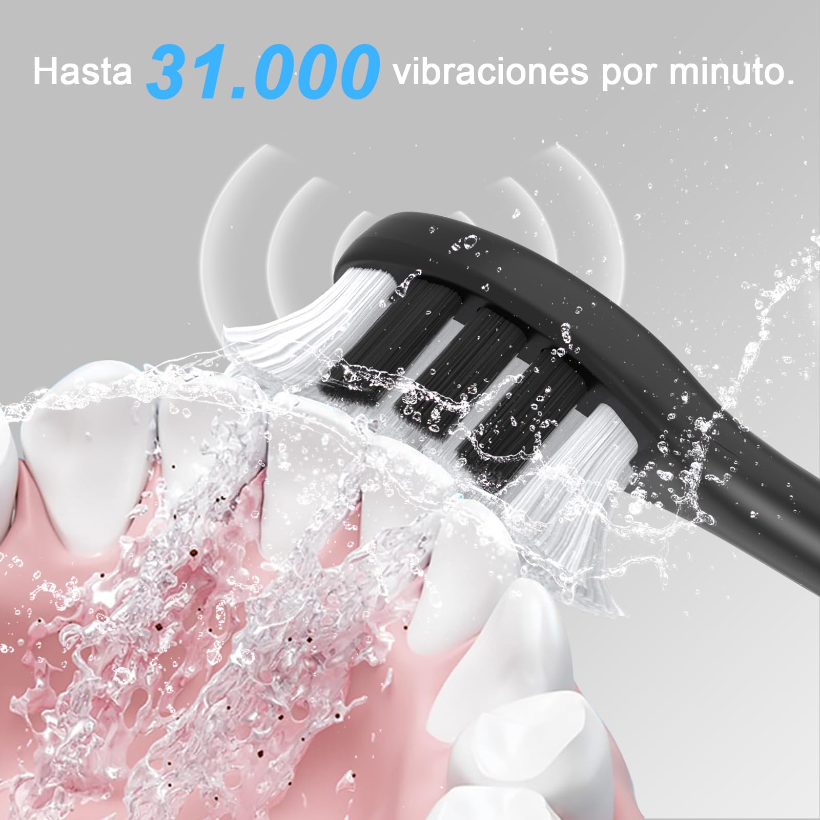Cepillo de dientes eléctrico sónico para adultos,recargable 240 días de duración de batería con 2500mAh,8 cabezales de repuesto,3 modos de limpieza y resistencia al agua IPX7,negro