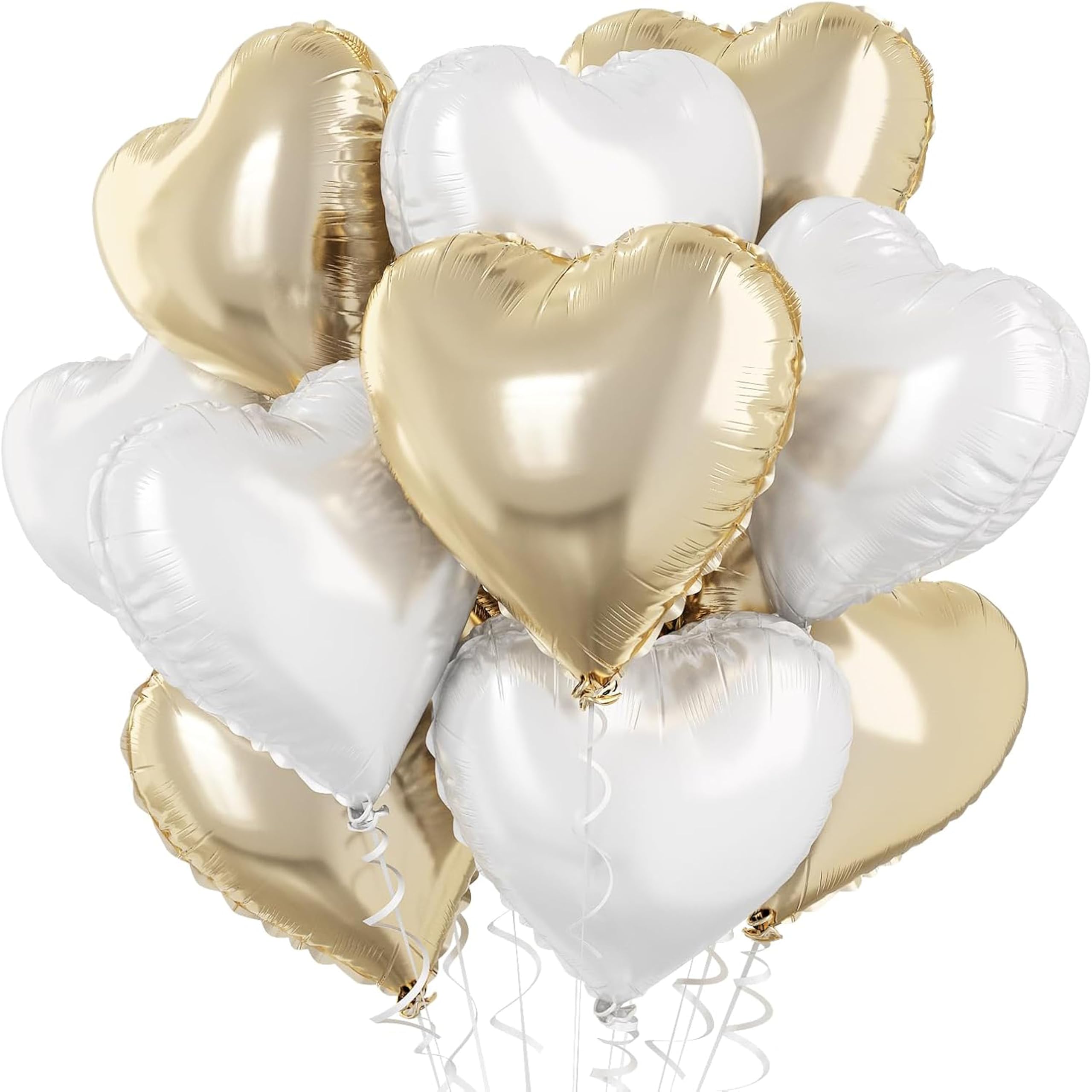 Gold White Heart Foil Balloon, 18 Inch 12Pcs Champagne Gold White Heart Shaped Foil Balloons Birthday Party Anniversary Valentine's Day Wedding Bridal Gender Reveal Decorations