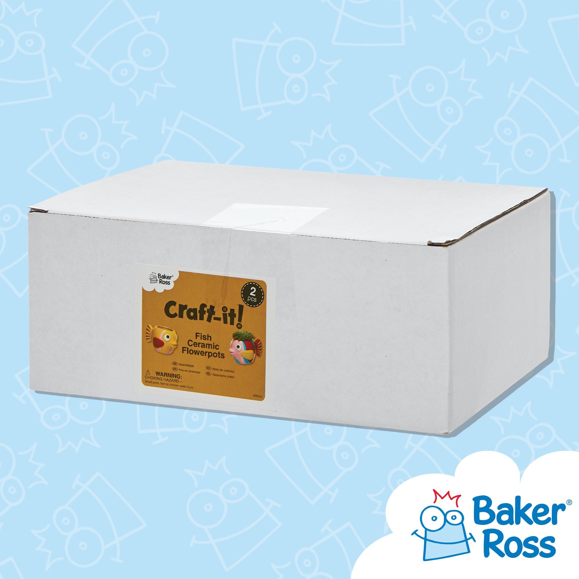 Baker Ross AR523 Lot de 2 Pots de Fleurs en céramique prêts à Peindre pour Enfants en Forme de Poisson