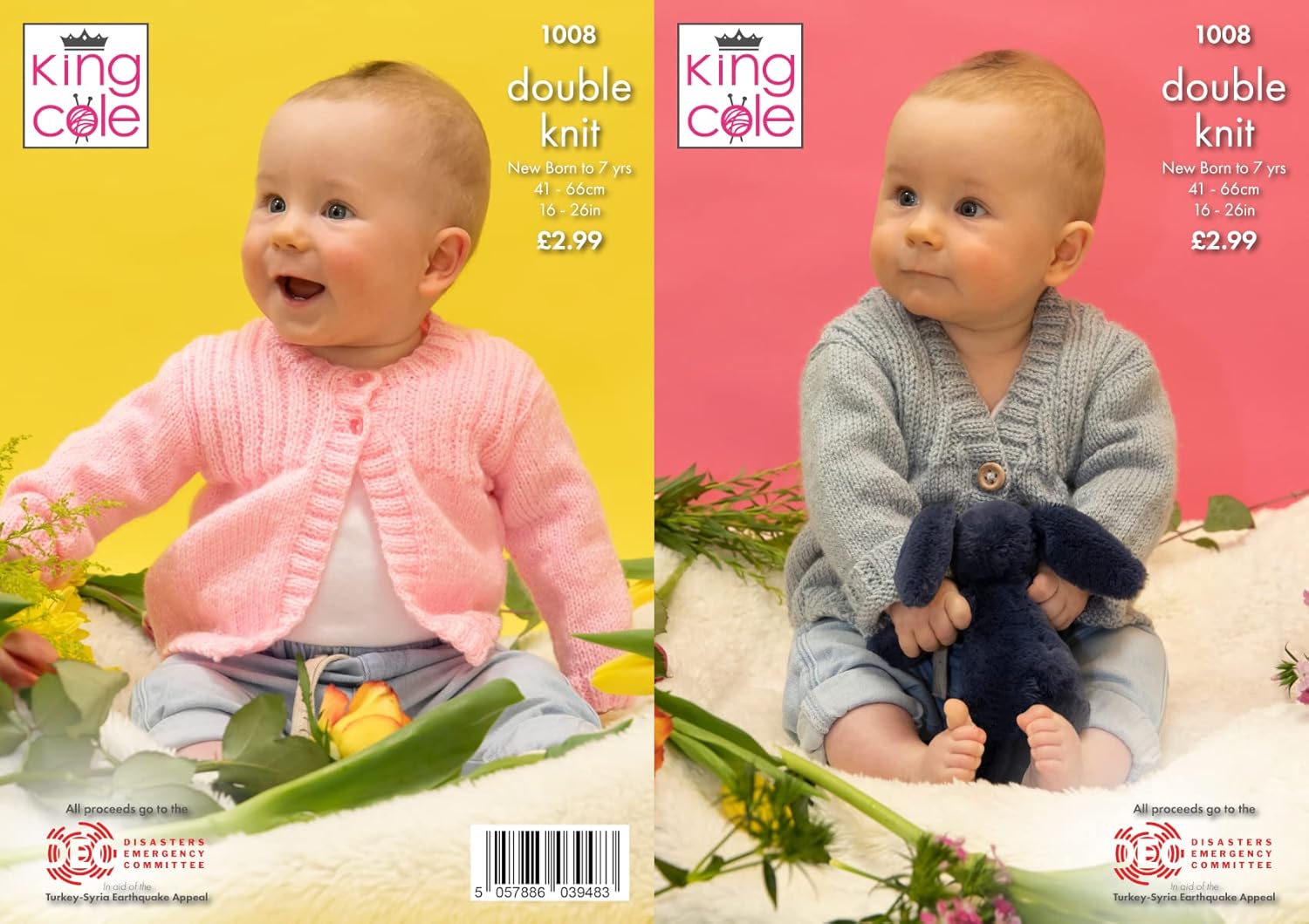 King Cole Double Knit Baby DK Charity Knitting Pattern V or Round Neck Cardigan (1008)