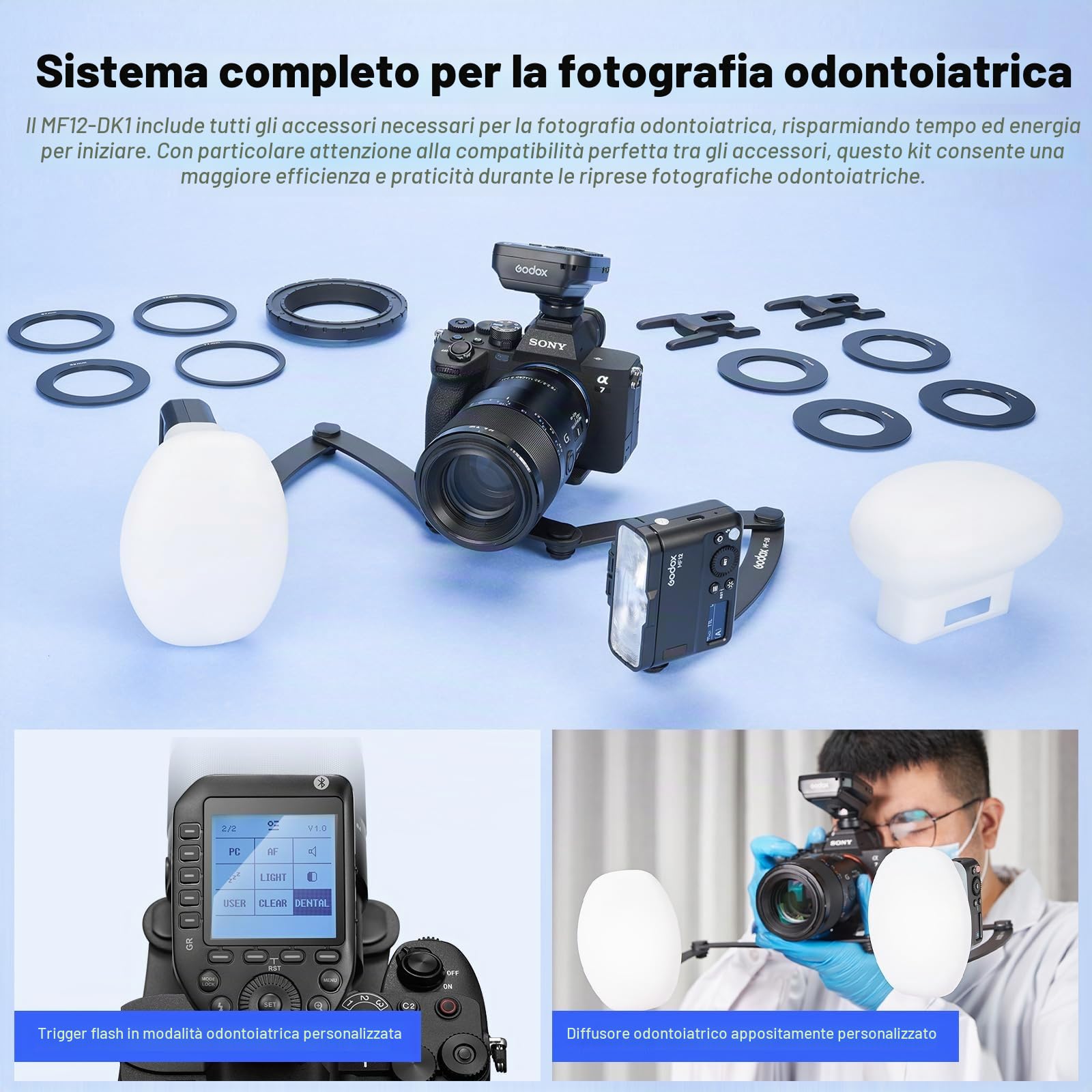 GODOX MF12-DK1 Macro Flash con Diffusore Dome XproII S+ Trigger Flash 2,4G Controllo Wireless Modalità TTL/M Compatibile con Fotocamere Sony TTL e Sony A7IV/ZV-E10/Alpha 6400/ZV-1F