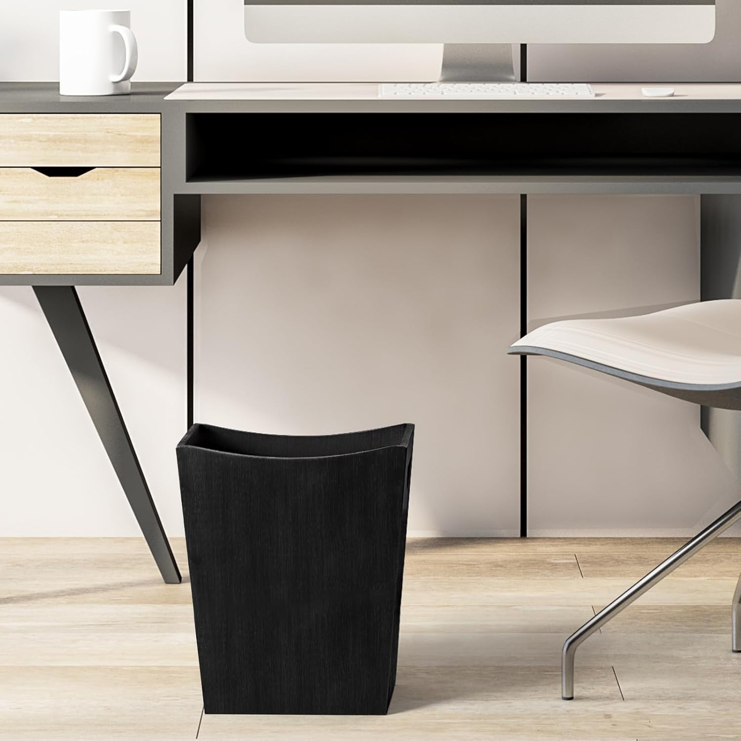 LIANTRAL Wood Trash Can Wastebasket, 2 Gallon Small Bathroom Garbage Can Wooden Waste Basket Trash Container Recycling Bin for Bathroom, Bedroom, Living Room, Office, Kitchen, Black