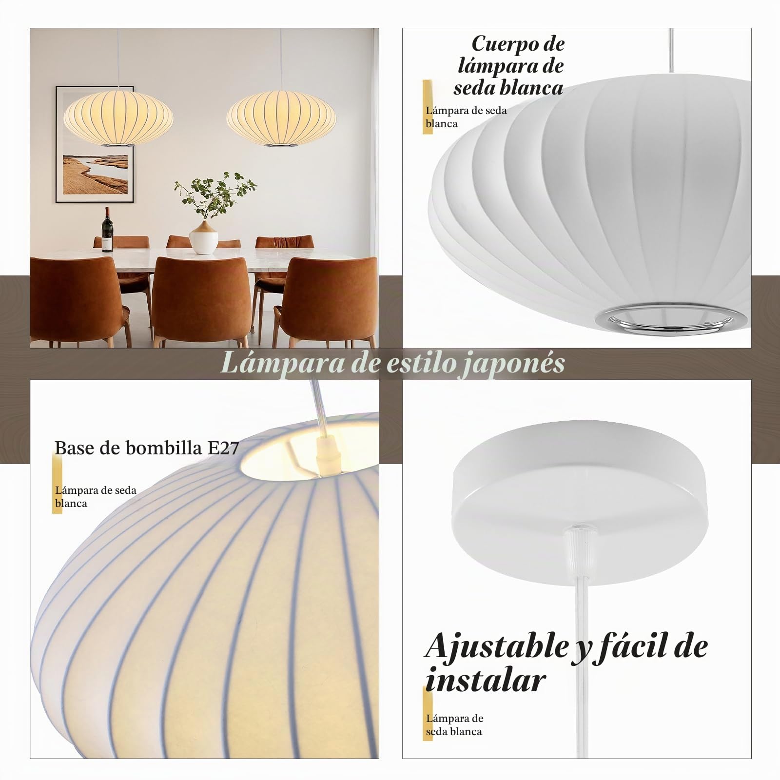 Lámpara de araña Moderna Lampara Tela Linterna Estilo Burbuja Blanca Iluminación colgante Japonés Lamparas Seda Sintética lámpara Capullo Para Sala de Estar Comedore Dormitorio Y Pasillo 40cm