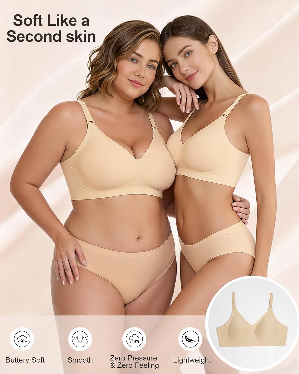 Wireless Push Up Seamless Tshirt Bra No Show Padded Wirefree Full Coverage Comfortable Bras with Support and Lift - Image 2