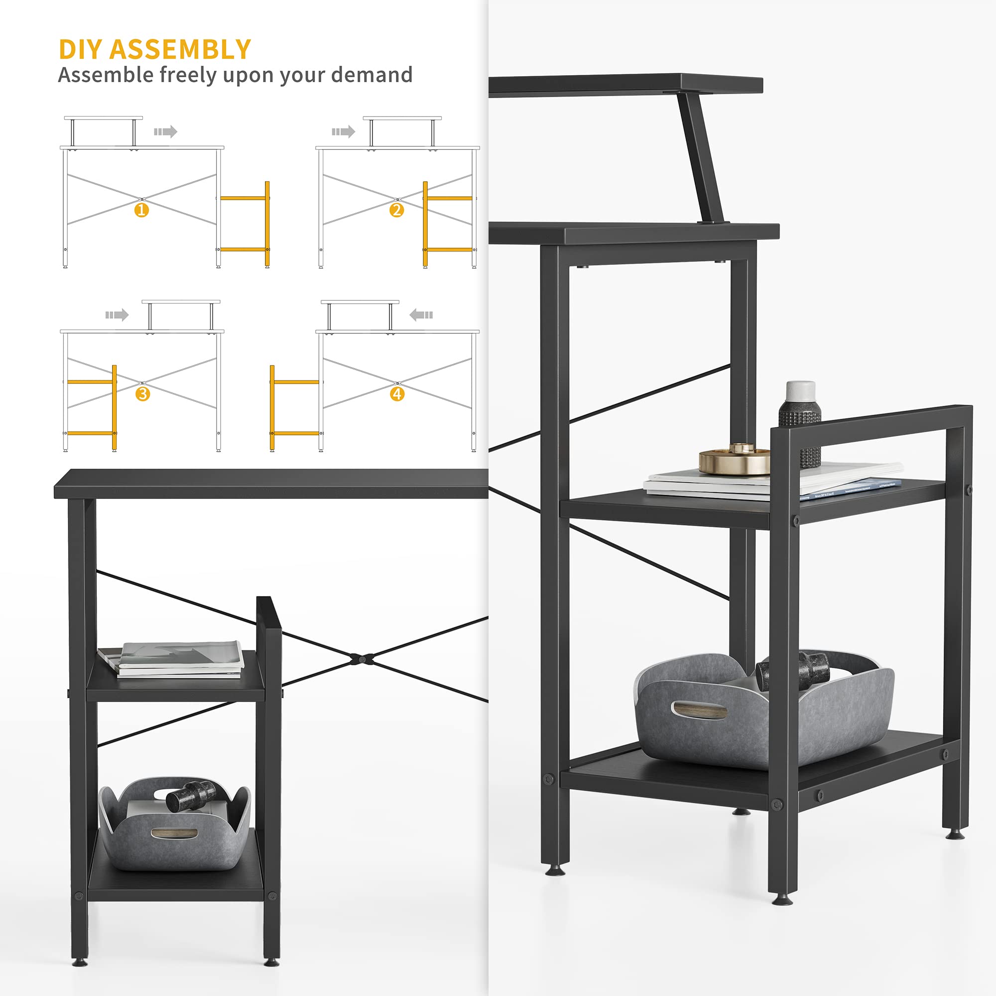 CubiCubi Petit bureau d'ordinateur en forme de L, 100 cm, avec étagères