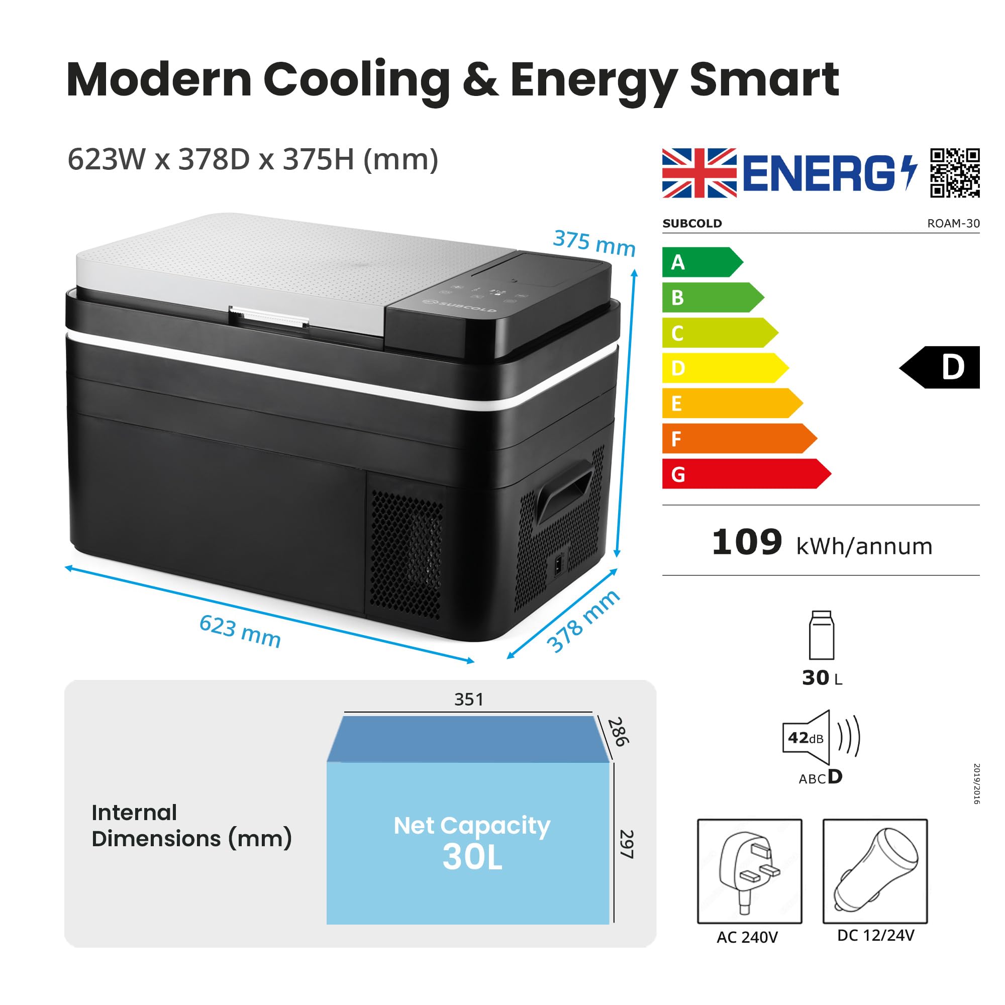 Subcold Roam30 Portable Car Fridge Freezer 30L – 12V/24V/240V Compressor Cooler with App Control, Eco/Max Modes, Battery Protection, Low Noise 44dB – for Cars, Camping, Road Trips & Off-Grid Use — view 13