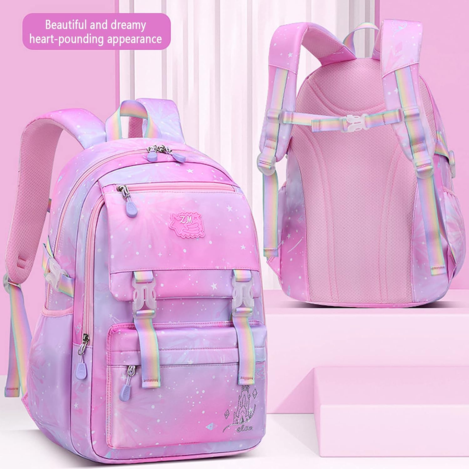 WYCY Kids Backpack School Backpacks for Girls Large Bookbags for Teen Girls Cute Book Bag with Compartments (Gradient Pink Purple)