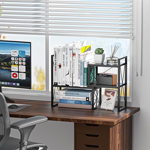 Miniatura 2 de Organizador de estante de escritorio, estantería pequeña para oficina, estantes superiores de escritorio de madera, organización y almacenamiento de